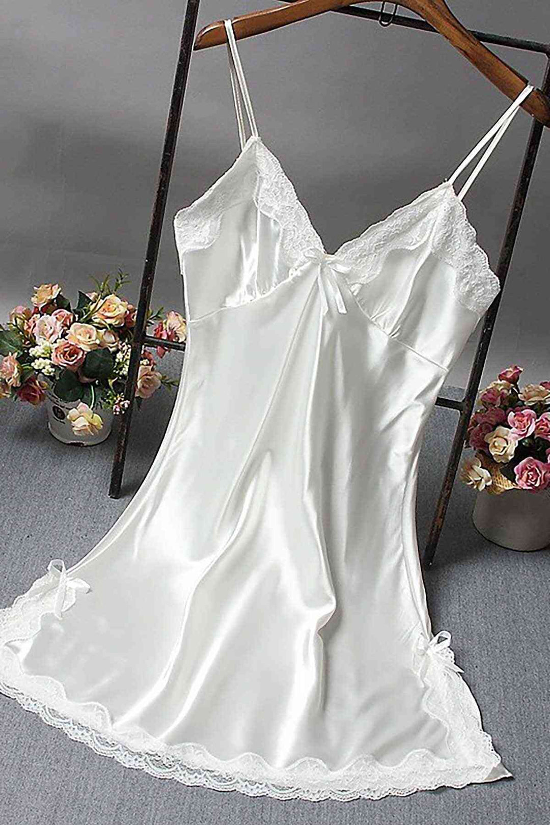 IGR Women Merry See Lace Short Satin Nightgown White - Cerignola