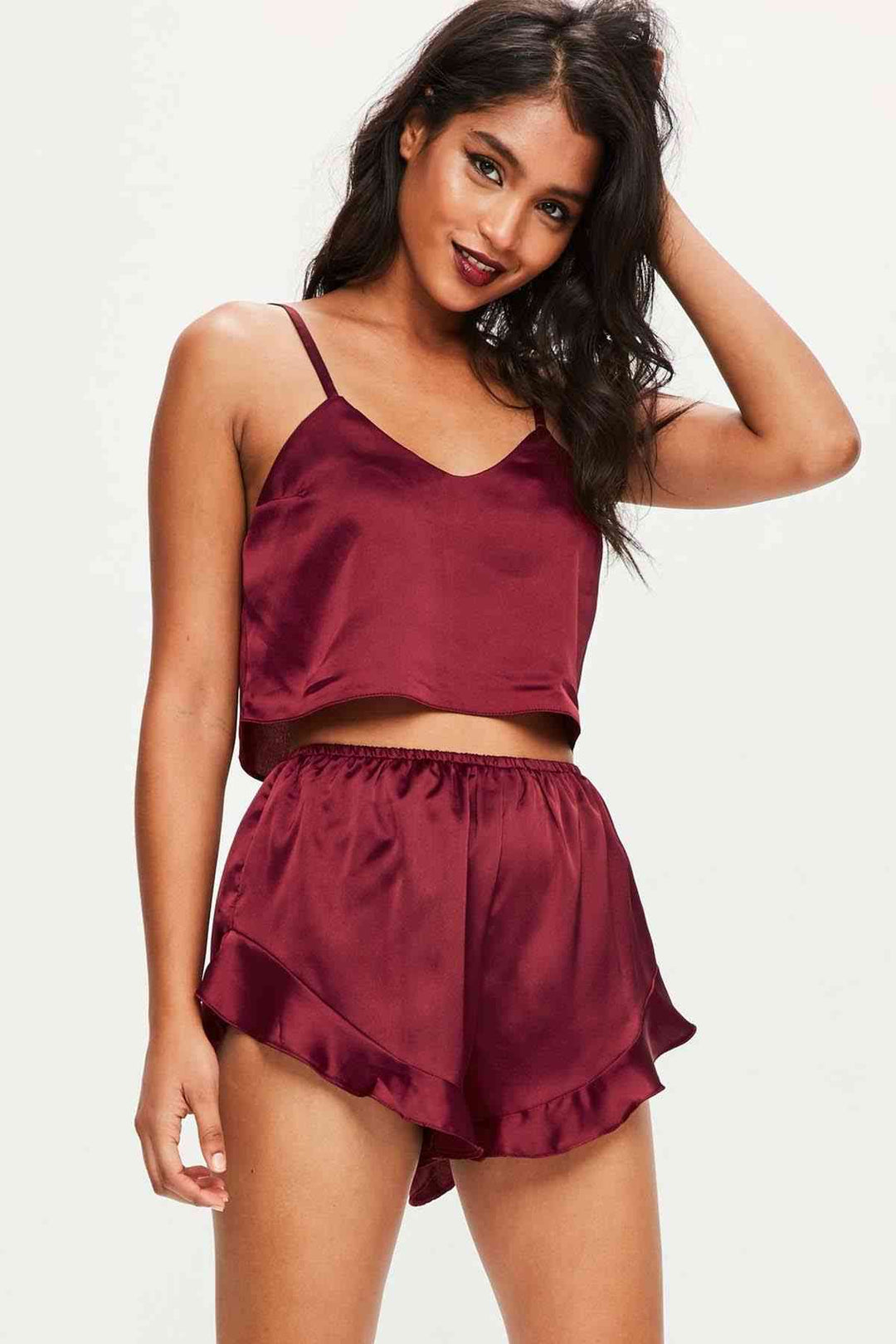 IGR Women Merry See Satin Shorts Pajama Set Burgundy - Dover