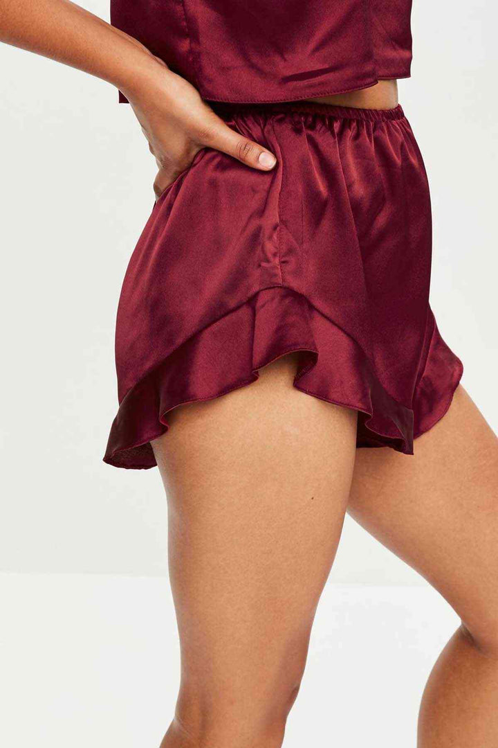 IGR Women Merry See Satin Shorts Pajama Set Burgundy - Dover