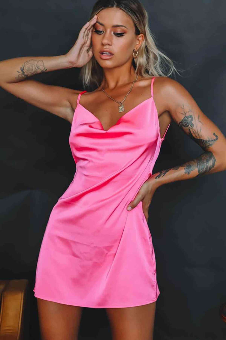 IGR Women Merry See Satin Slit Short Nightgown Pink - Elyria