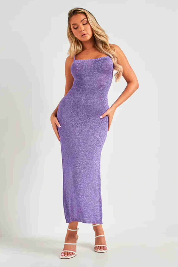 Женщины IGR Merry видят без спины галстук Bodycon Midi вязаное платье Purple - Antequera