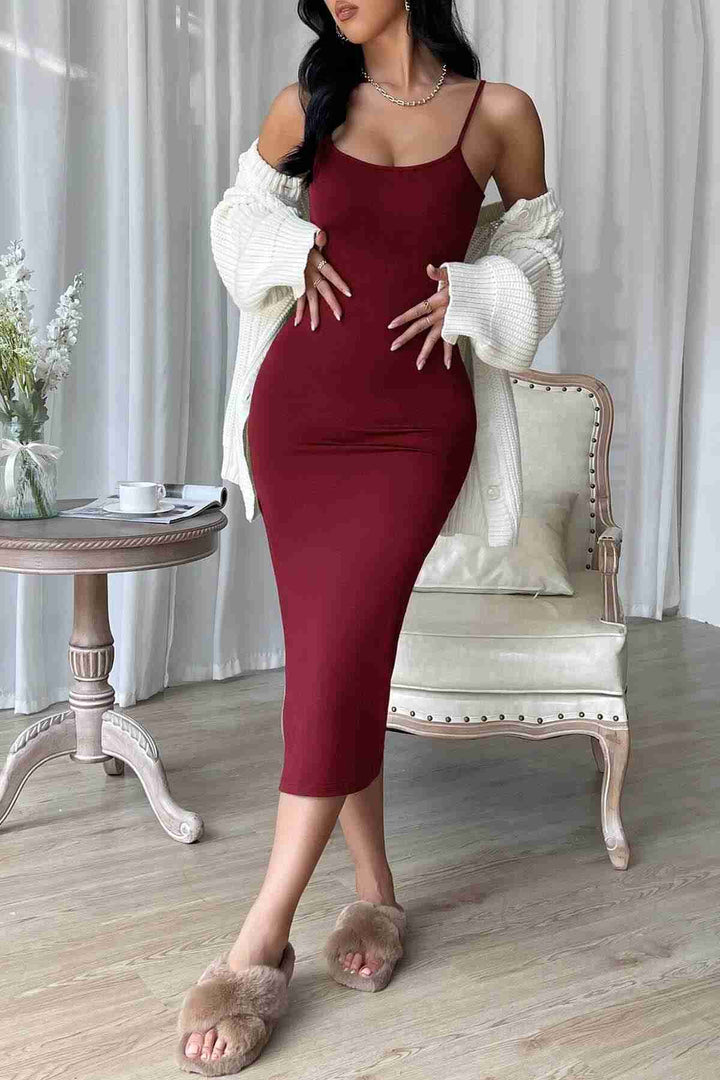 Женщины IGR Merry See Bodycon Strappy гибкий вязаный платье Midi Midi Red - Durango