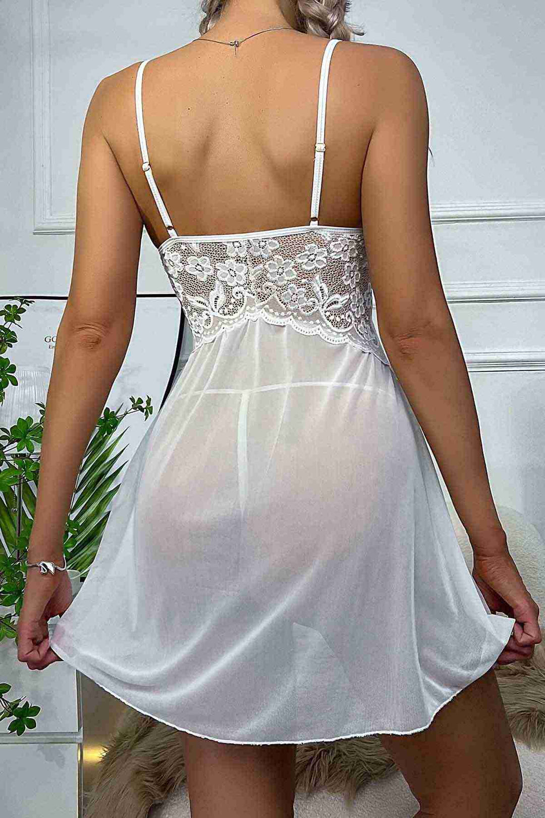 IGR Women Merry See Elegant Lace Nightgown with Leg Decollete White - Huehuetoca