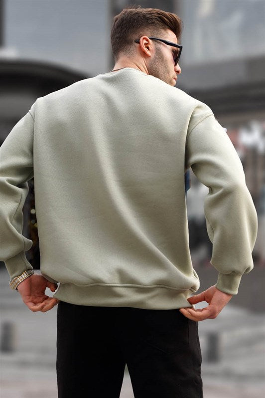 MDX Mint Green Bicycle Collar Oversize Basic Men's Sweatshirt with Raglan Sleeves 6048 - Nettetal