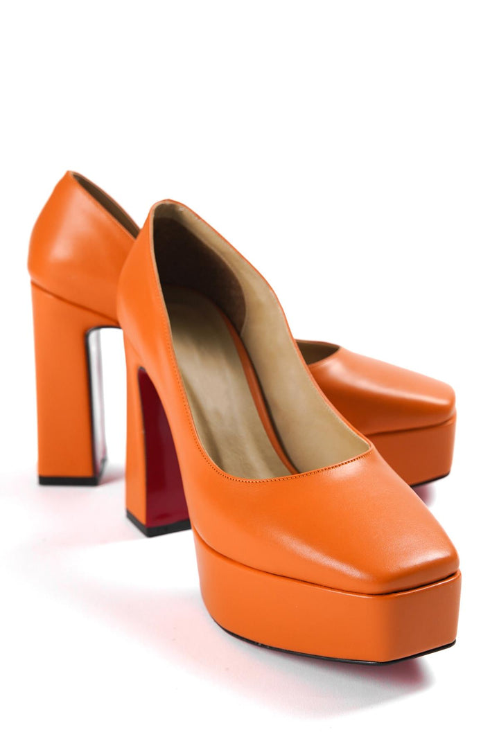 DSM Dosero orange leather platform heel women's shoe - Gold Coast