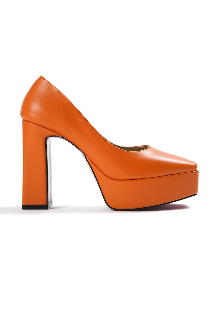 DSM Dosero orange leather platform heel women's shoe - Gold Coast