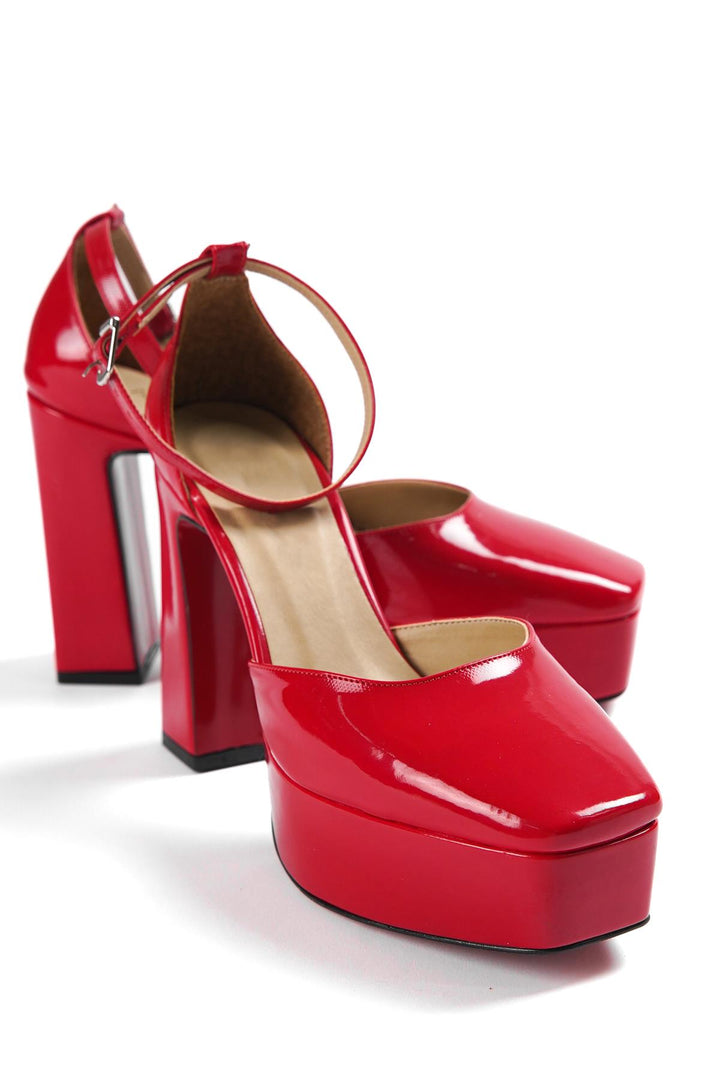 DSM Perry red patent leather platform heel women's shoe - Lugoj