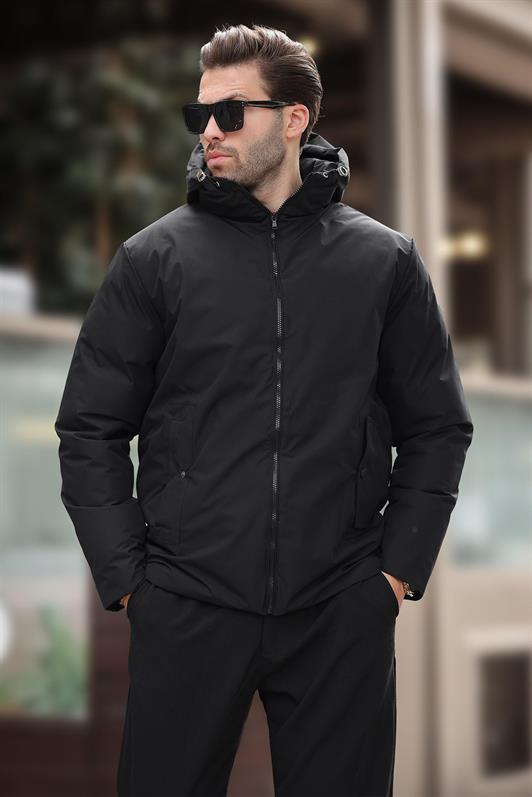 MDX Black Hooded Pocketed Men's Puffer Jacket E7238 - Yecapixtla