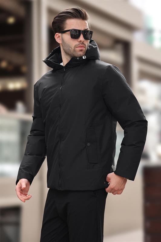 MDX Black Hooded Pocketed Men's Puffer Jacket E7238 - Yecapixtla