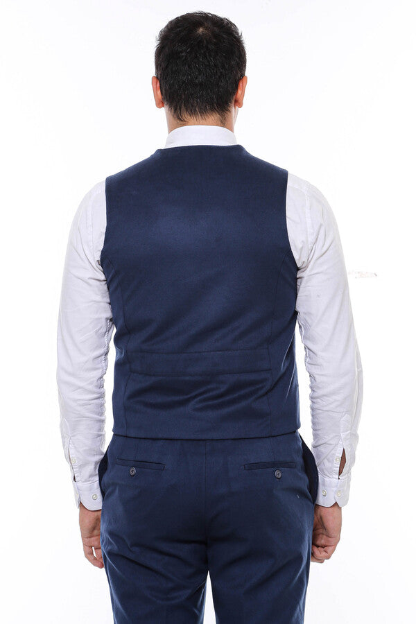 WSS Navy Blue Plain 8 Buttined Vest - Singen