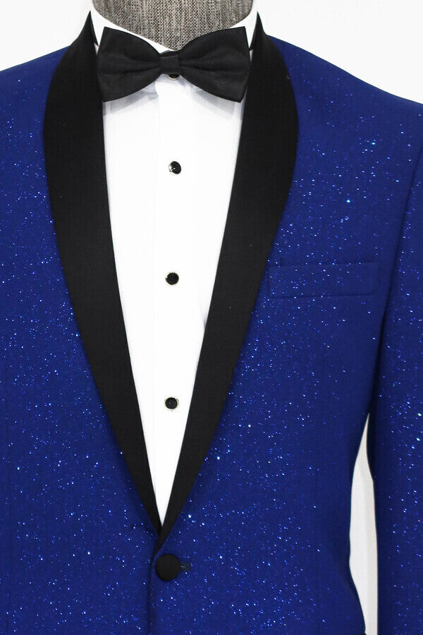 WSS Shawl Lapel Navy Blue Men Prom Blazer  - Singen