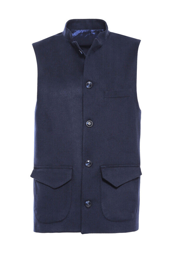 WSS Navy Mandarin Collar Vest - Singen