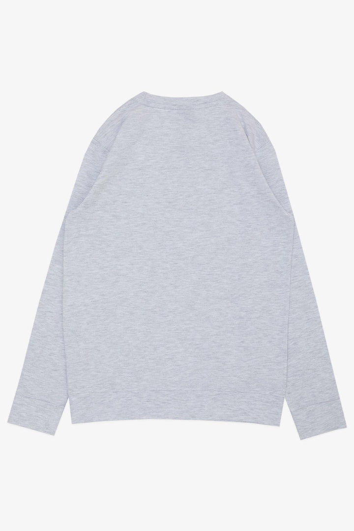 BRE New Points Boys' Long Sleeve T-Shirt Printed with Text 106 Years, Light Grey Melange - Yevpatoriia