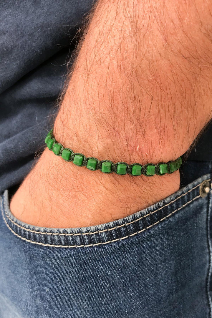 NVM Полдень куб Cut Crystal Stone Green Color Регулируемый браслет Macrame NN1458 - Фрозинон