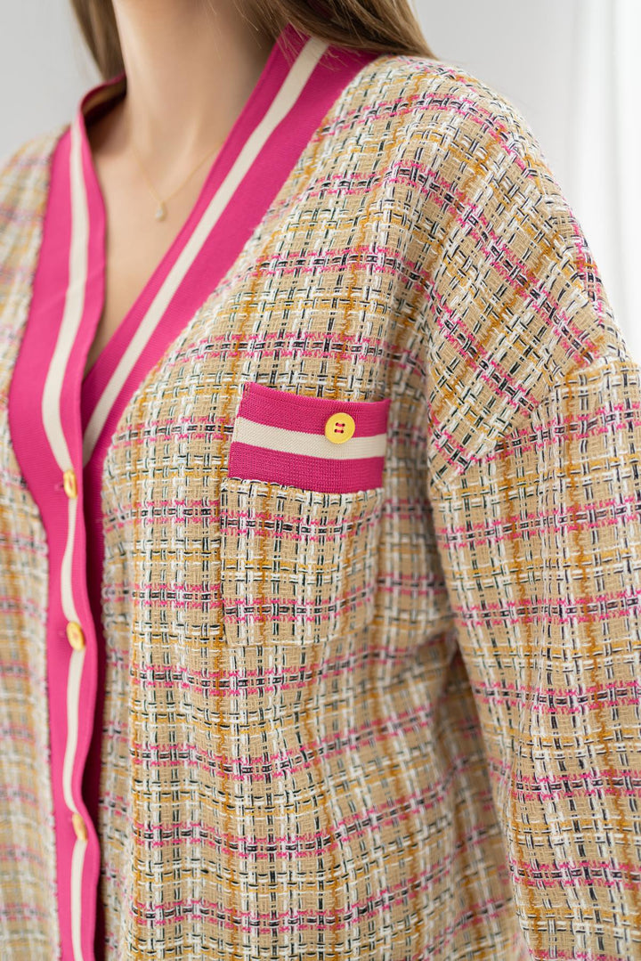 Els Front Rib Plaid Veste - Fuchsia - Santa Catarina Otzolotepec