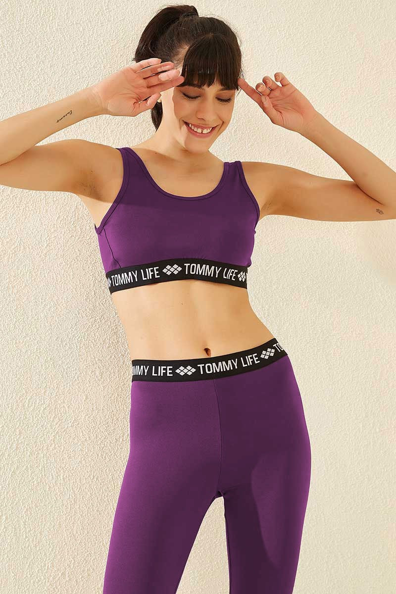 TMY Open Purple Text Striped Standard Mold U Neck Women's Sports Bustier - 97113 - Râmnicu Vâlcea