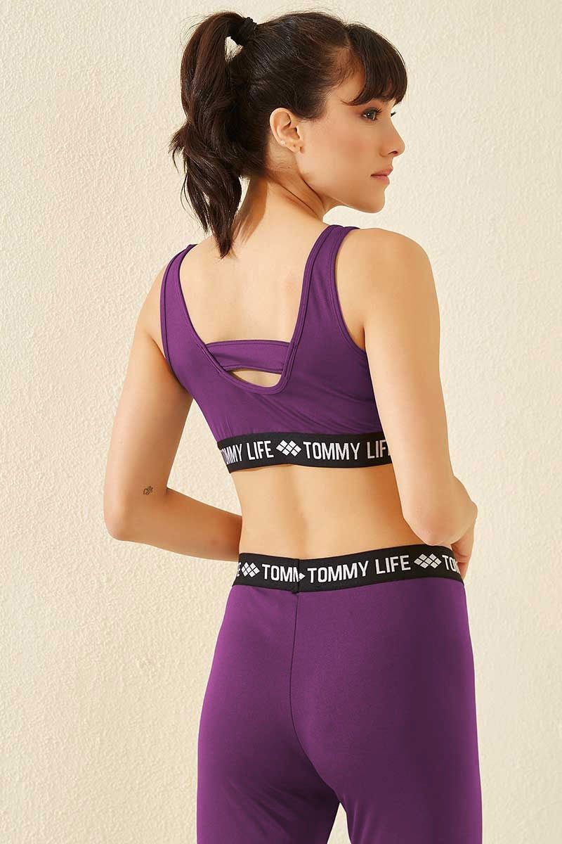 TMY Open Purple Text Striped Standard Mold U Neck Women's Sports Bustier - 97113 - Râmnicu Vâlcea