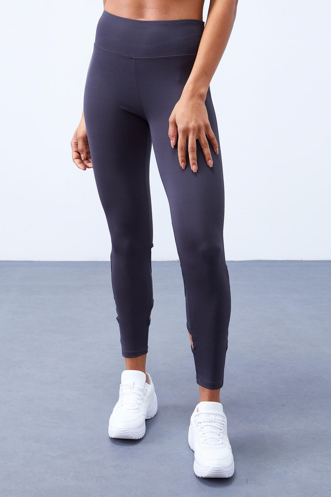 TMY Anthracite High Waist Slim Fit Women's Leggings with Windowed Back Ankles - 94611 - Acayucan