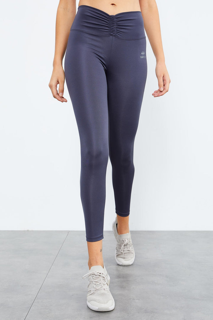 TMY Anthracite High Waist Ruched Stretch Slim Fit Women's Leggings - 94605 - Rancho Palos Verdes