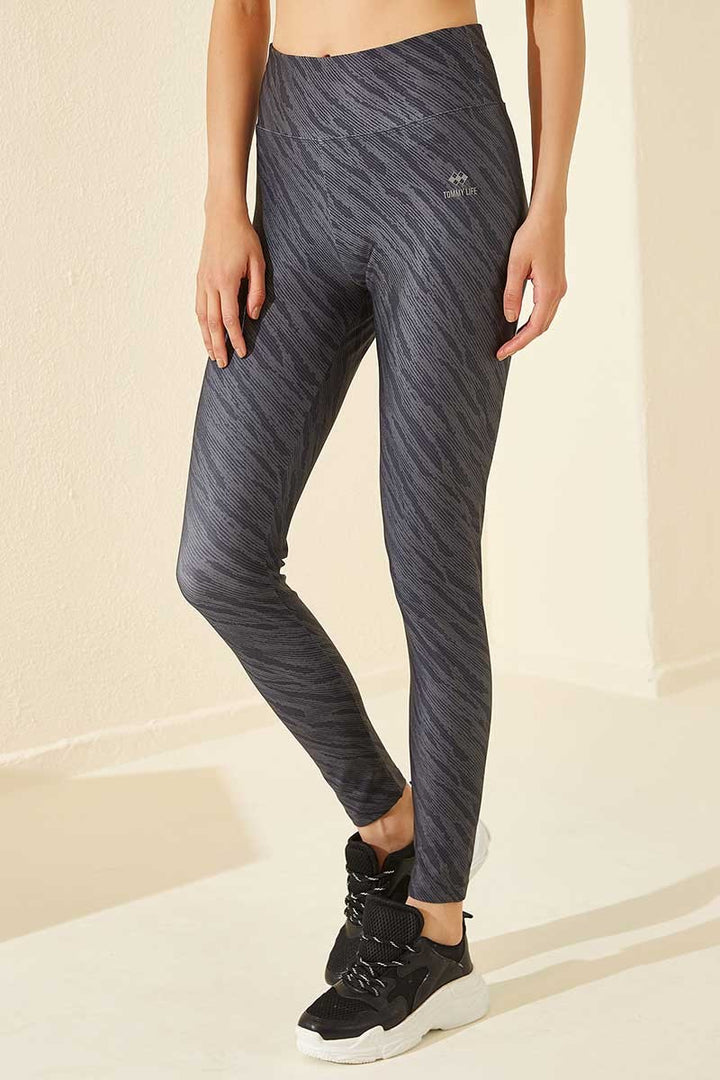 TMY Anthracite High Waist Patterned Slim Fit Skinny Leg Women's Leggings - 94548 - Saint-Malo