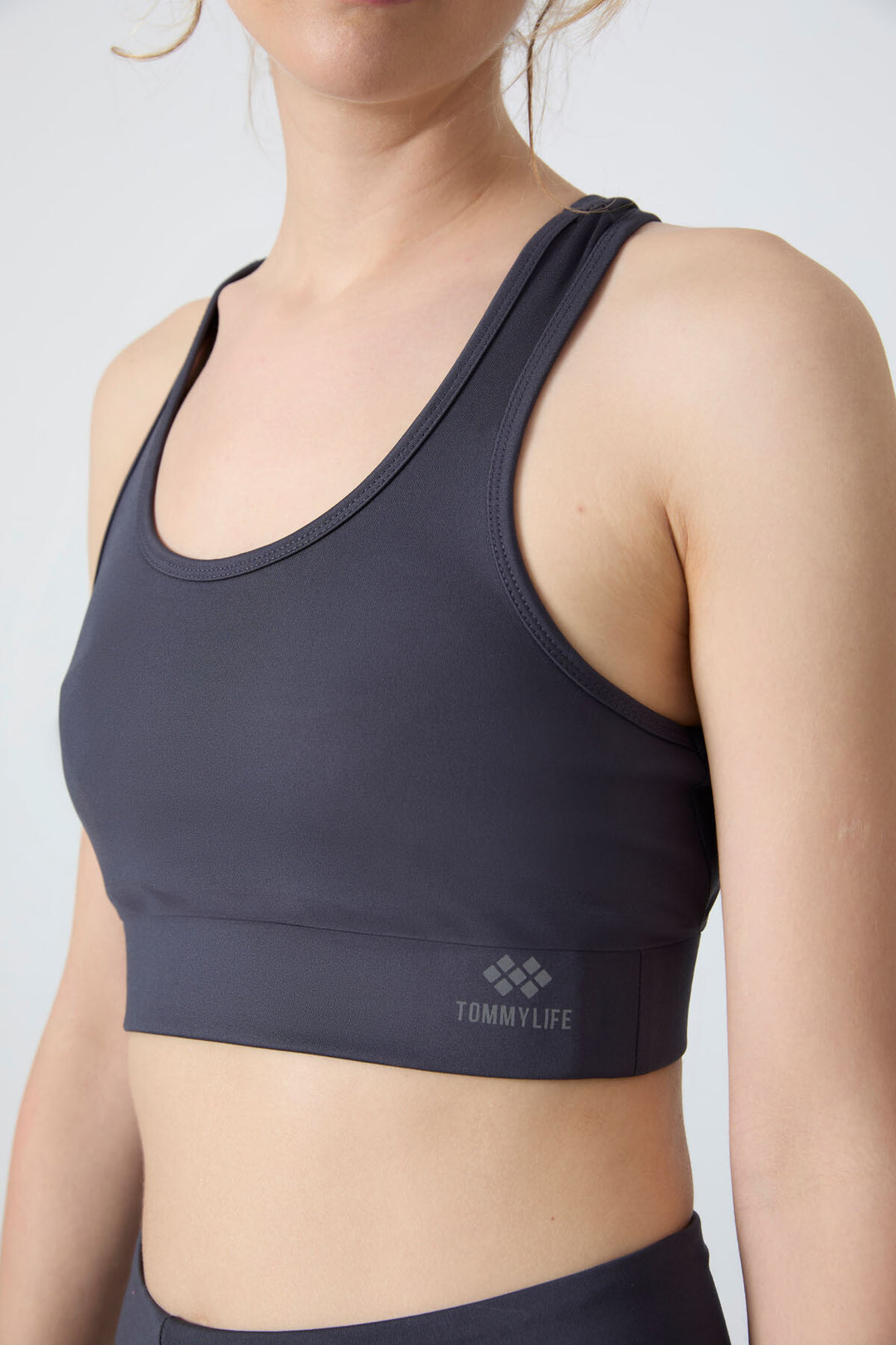 TMY Anthracite Back Detailed Slim Fit U Neck Women's Sports Bustier - 97120 - North Highlands