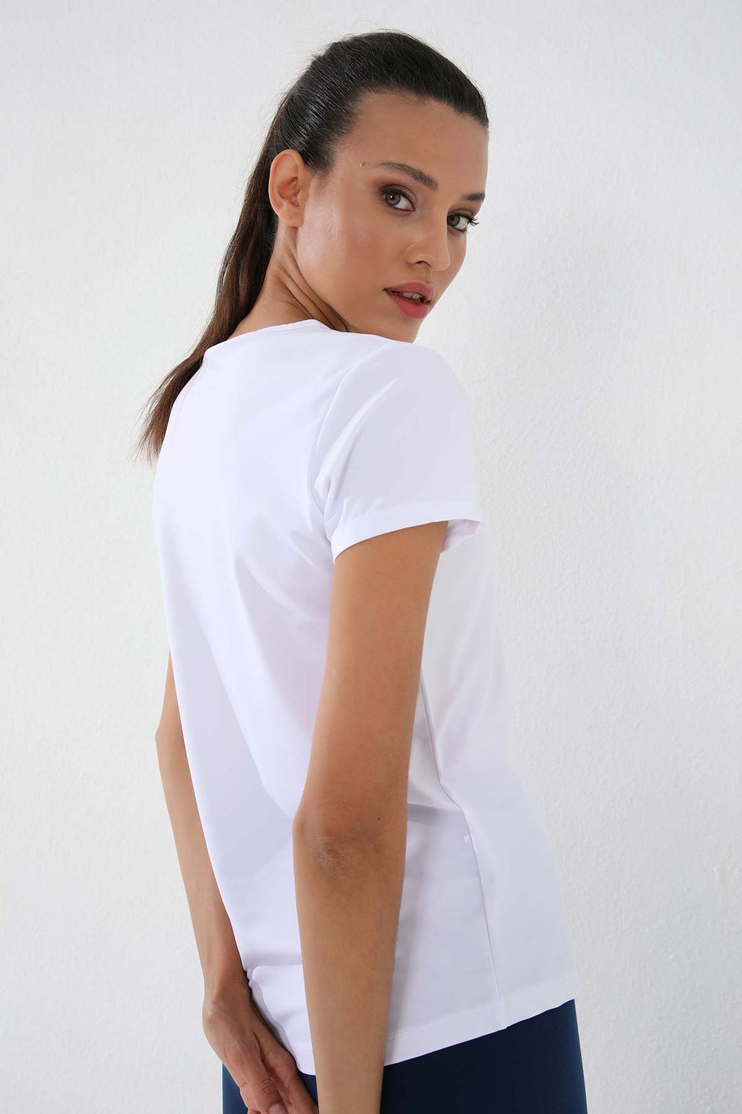 TMY White Basic Short Sleeve Standard Fit V-Neck Women's T-Shirt - 97145 - Mason