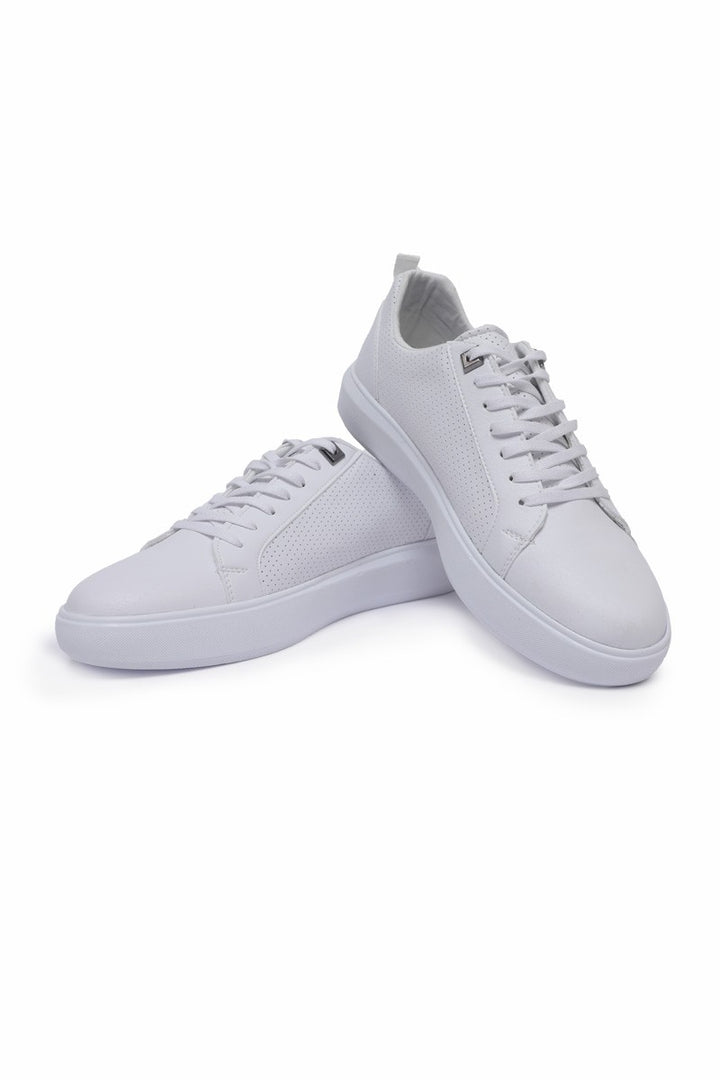 TMY White Perforated Lace-Up Faux Leather Men's Sneakers - 89055 - Pittsburg