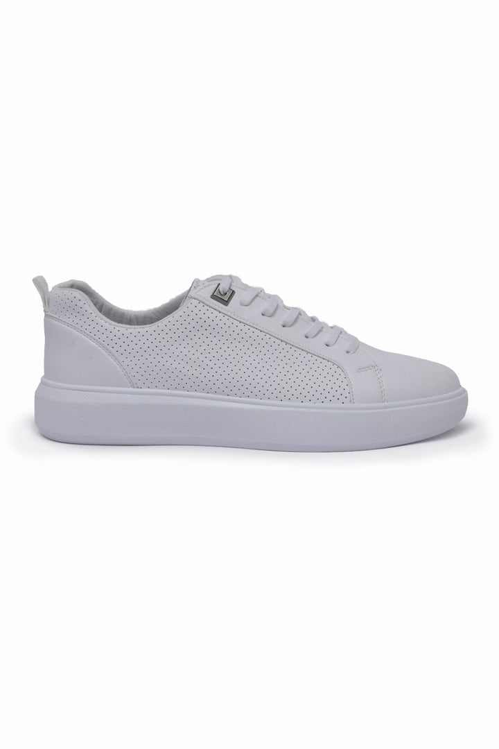 TMY White Perforated Lace-Up Faux Leather Men's Sneakers - 89055 - Pittsburg