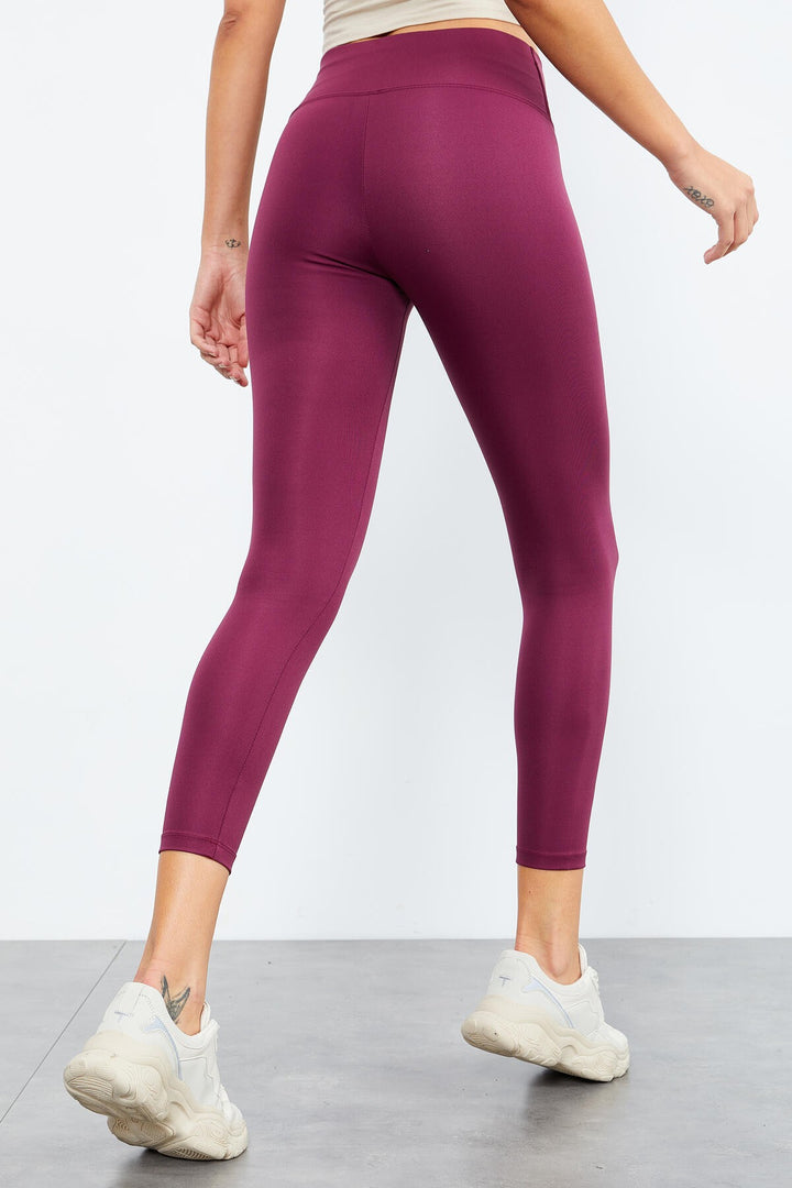 TMY Burgundy High Waist Ruched Stretch Slim Fit Women's Leggings - 94605 - Mission Bend