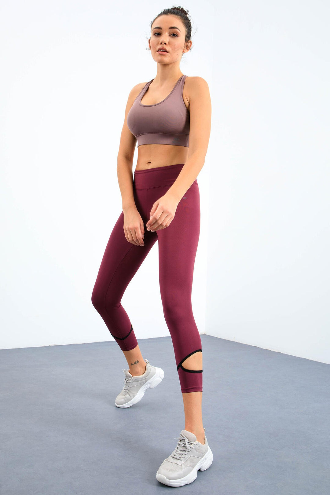 TMY Burgundy High Waist Slim Fit Skinny Leg Women's Leggings with Windowed Ankles - 94610 - El Dorado Hills