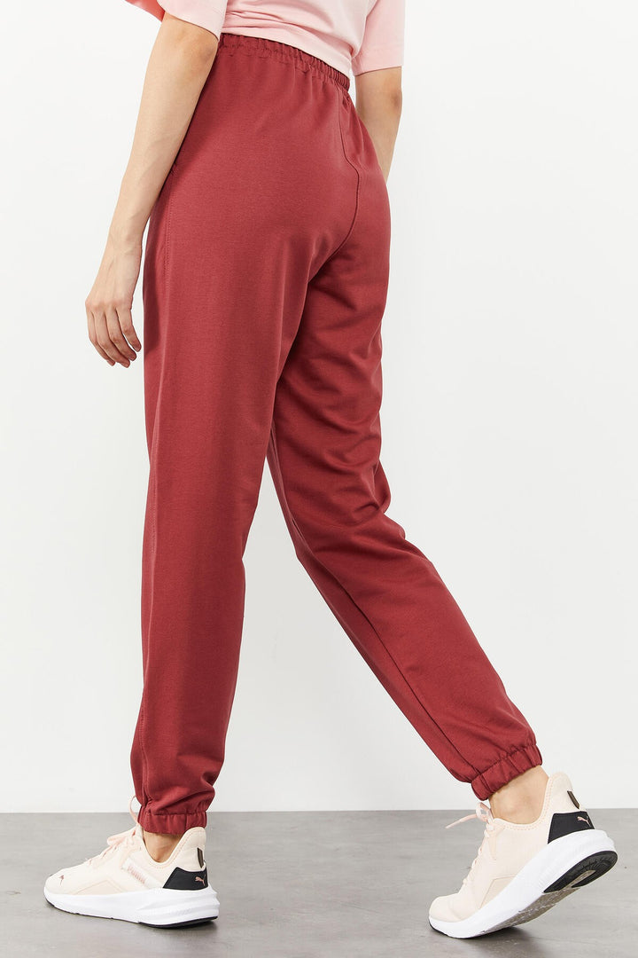 TMY Burgundy Pocket High Waist Comfortable Fit Elastic Cuff Women's Sweatpants - 94583 - Rock Island