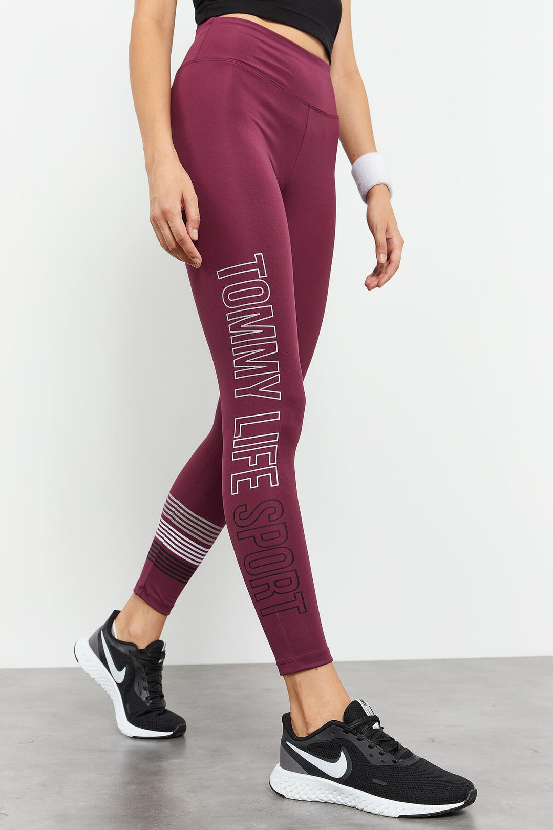 TMY Burgundy High Waist Printed Slim Fit Skinny Leg Women's Leggings - 94544 - Columbia