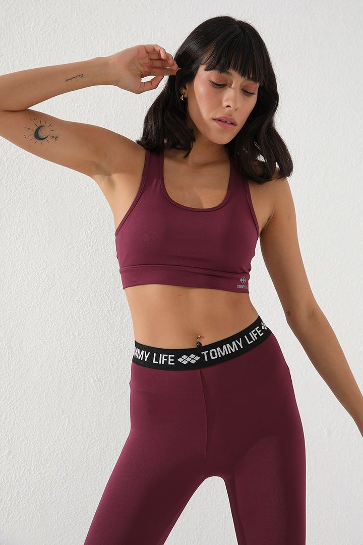 TMY Burgundy Back Detail Slim Fit U Neck Women's Sports Bustier - 97120 - Tamworth