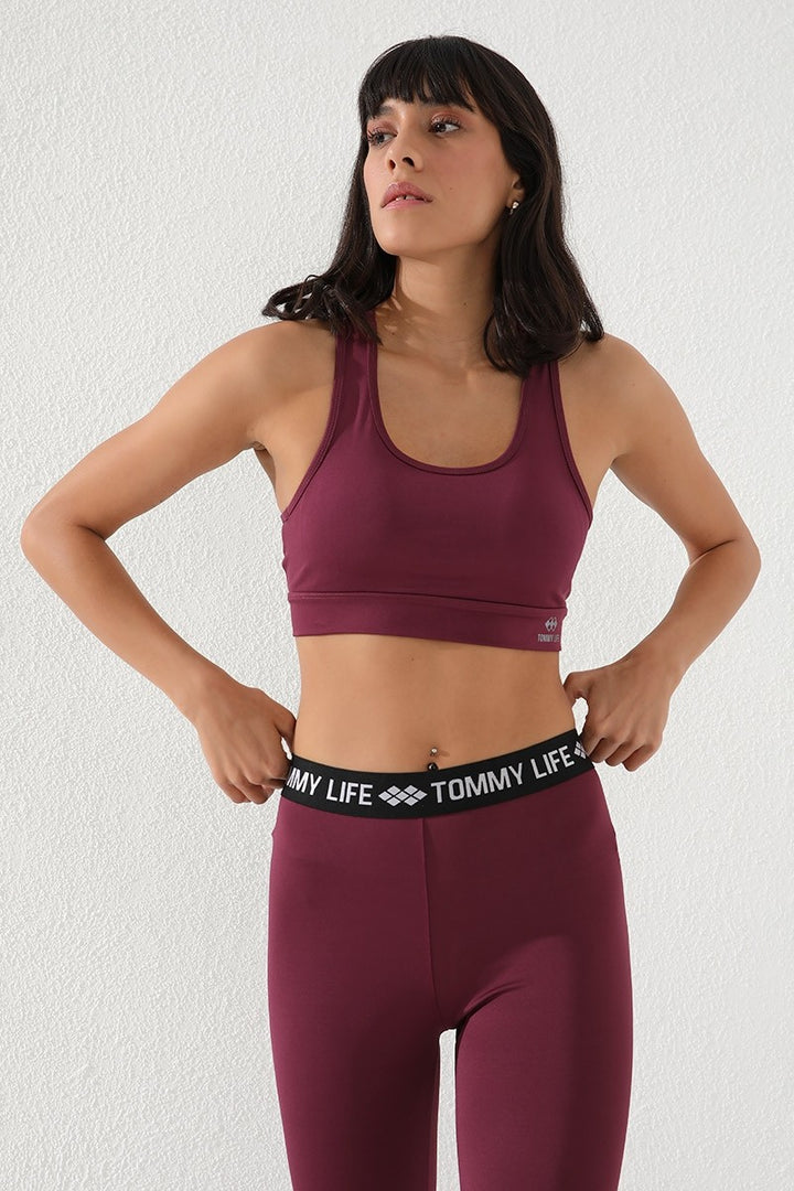 TMY Burgundy Back Detail Slim Fit U Neck Women's Sports Bustier - 97120 - Tamworth