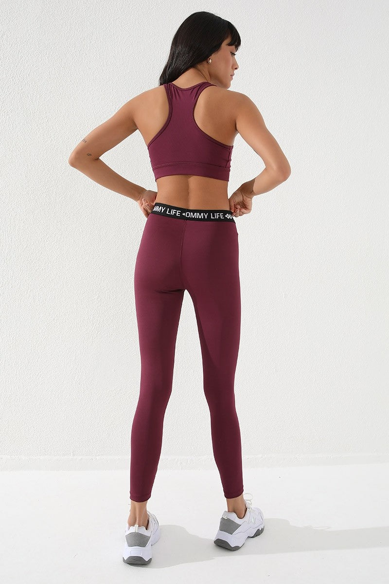 TMY Burgundy Back Detail Slim Fit U Neck Women's Sports Bustier - 97120 - Tamworth