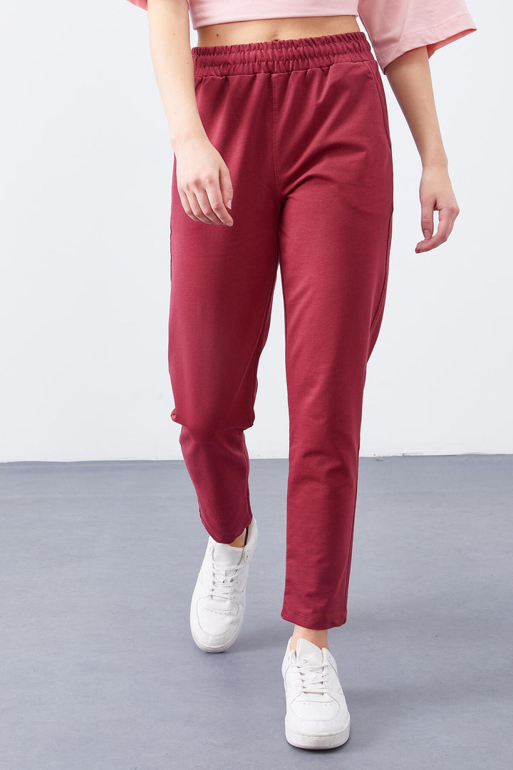 TMY Burgundy High Waist Jogger Comfortable Fit Slim Leg Women's Sweatpants - 94566 - Tulare