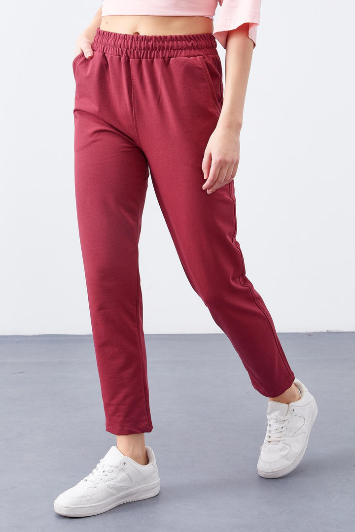 TMY Burgundy High Waist Jogger Comfortable Fit Slim Leg Women's Sweatpants - 94566 - Tulare