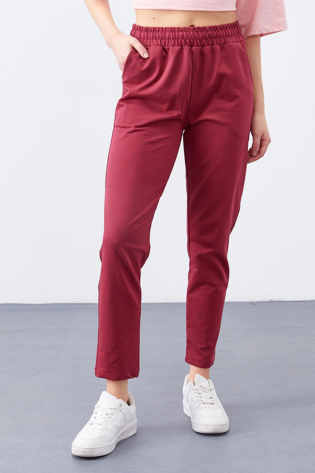 TMY Burgundy High Waist Jogger Comfortable Fit Slim Leg Women's Sweatpants - 94566 - Tulare