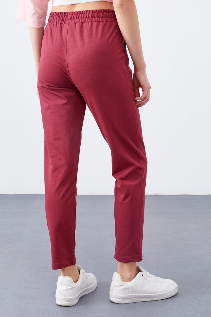 TMY Burgundy High Waist Jogger Comfortable Fit Slim Leg Women's Sweatpants - 94566 - Tulare