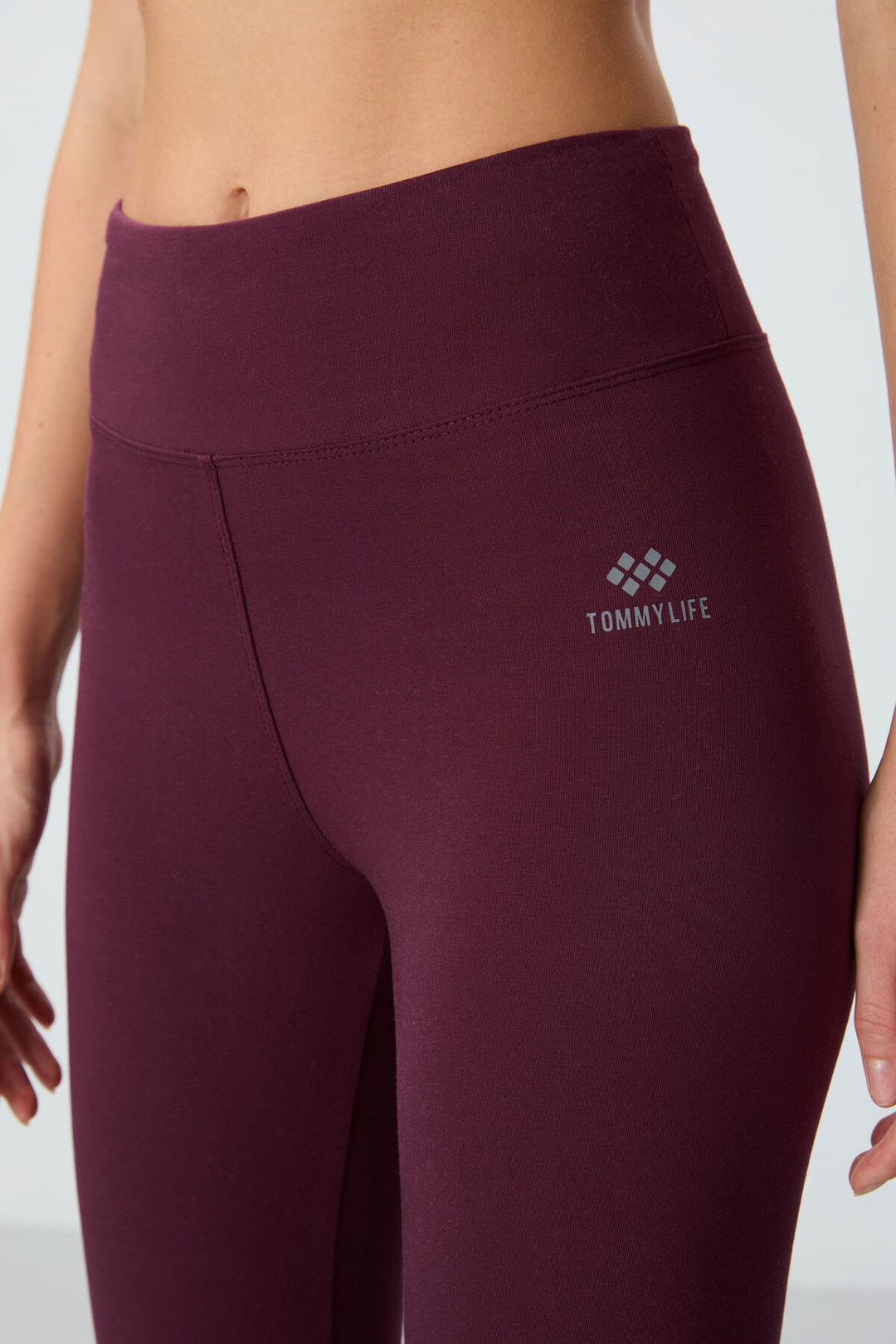 TMY Burgundy High Waist Slim Fit Cropped Leg Women's Capri Leggings - 93097 - Leyland