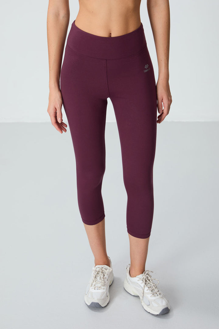 TMY Burgundy High Waist Slim Fit Cropped Leg Women's Capri Leggings - 93097 - Leyland