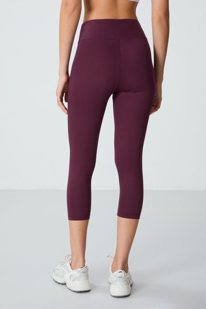 TMY Burgundy High Waist Slim Fit Cropped Leg Women's Capri Leggings - 93097 - Leyland