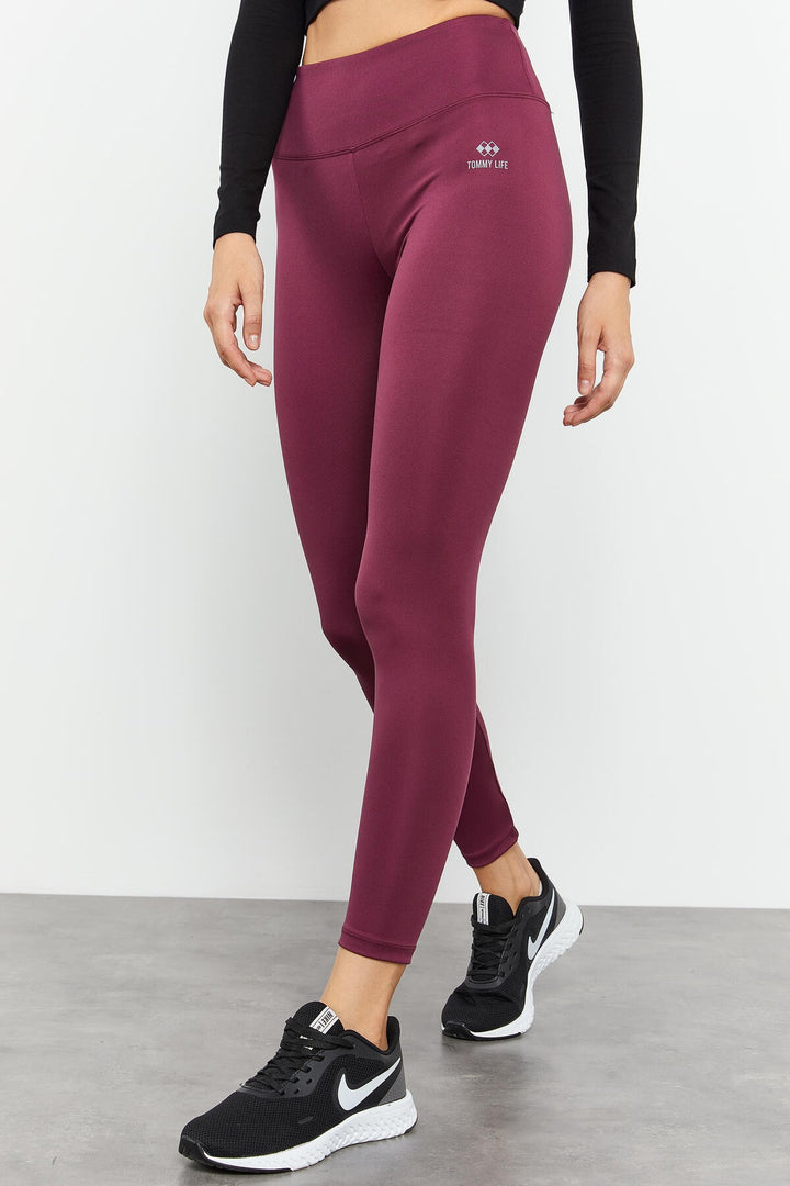 TMY Burgundy High Waist Stretch Slim Fit Skinny Leg Women's Leggings - 94545 - The Villages