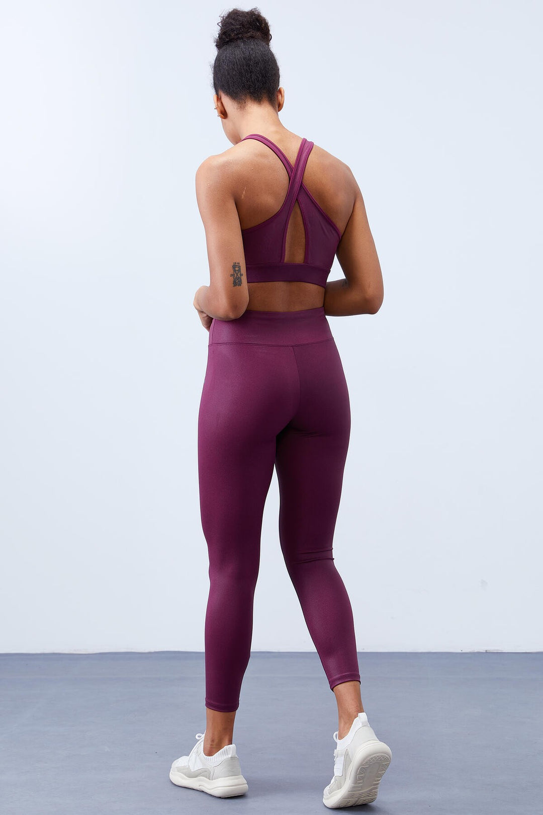 TMY Burgundy High Waist Shaper Cross Back Detail Slim Fit Women's Leggings Set - 95282 - Drachten