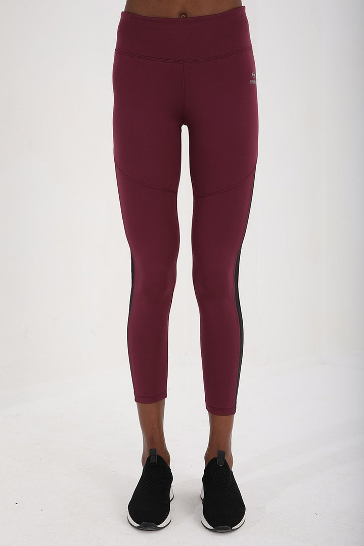 TMY Burgundy High Waist Shaping Tape Detailed Slim Fit Skinny Leg Women's Leggings - 94542 - Leeds