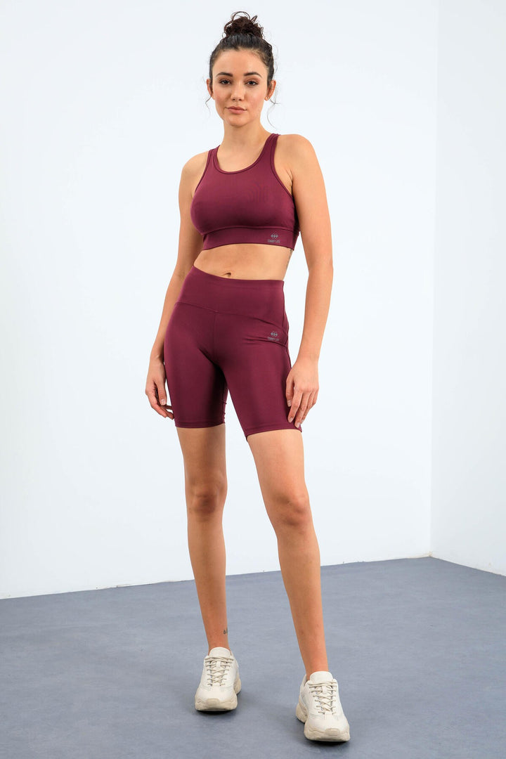 TMY Burgundy High Taist Shaper Slim Fit Bustier Biker Legnings Set - 95303 - North Lauderdale