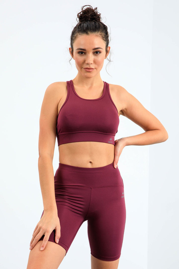 TMY Burgundy High Taist Shaper Slim Fit Bustier Biker Legnings Set - 95303 - North Lauderdale