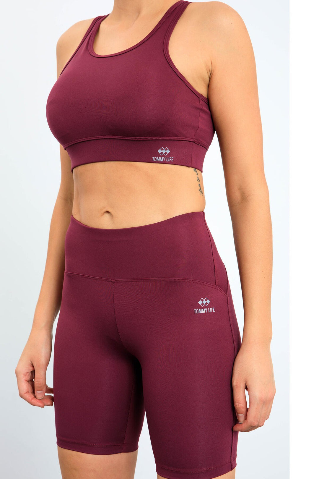 TMY Burgundy High Taist Shaper Slim Fit Bustier Biker Legnings Set - 95303 - North Lauderdale