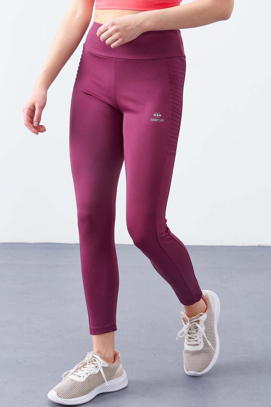 TMY Burgundy High Waist Shaping Slim Fit Skinny Leg Women's Leggings - 94568 - Cleveland