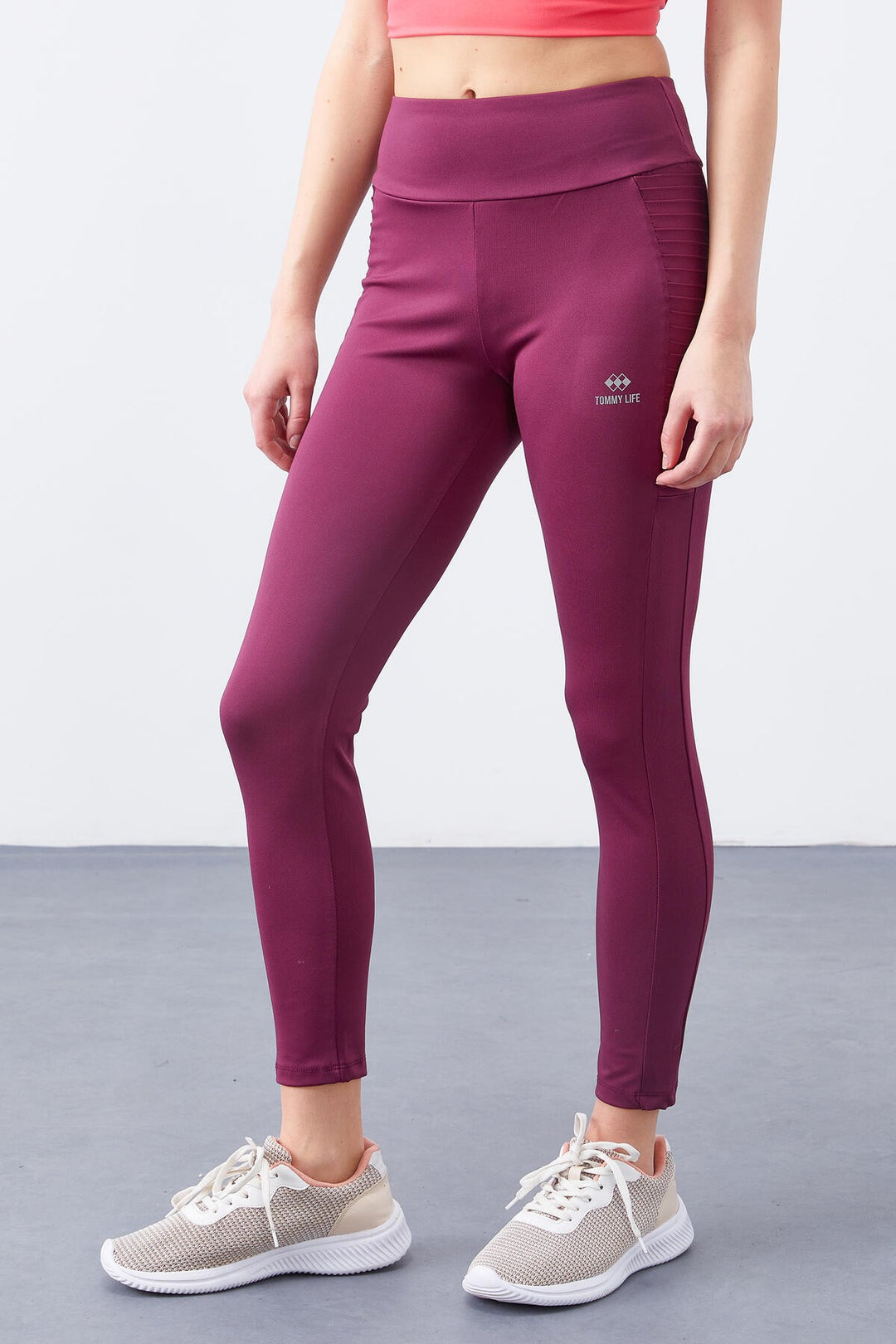 TMY Burgundy High Waist Shaping Slim Fit Skinny Leg Women's Leggings - 94568 - Cleveland